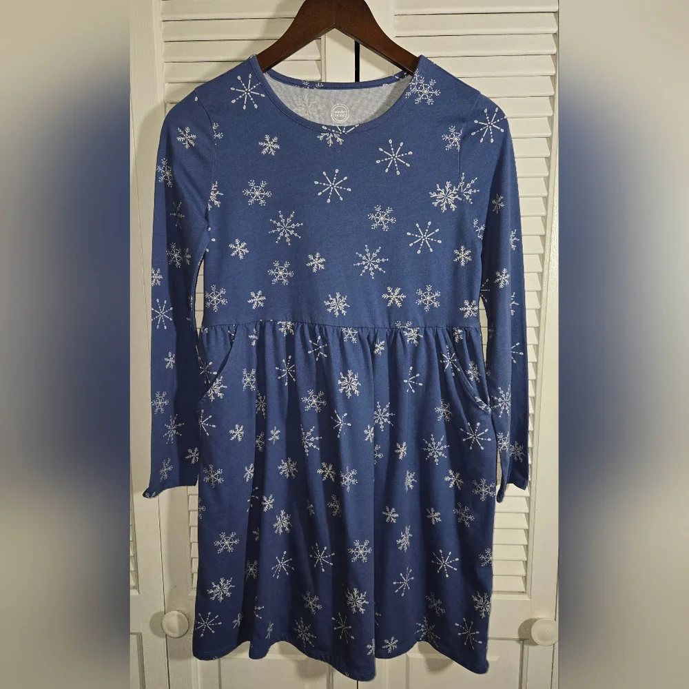 Wonder Nation Long Sleeve Pullover Fit&Flare Snowflake Dress Sz 14-16